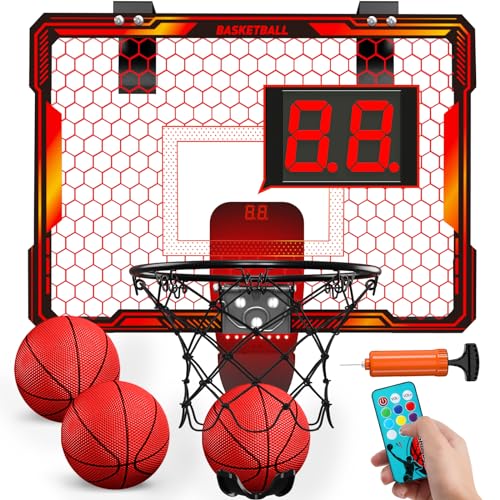 HYES Basketballkorb für Kinder mit Fernbedienung, 7 Beleuchtung, Basketballkorb mit 3 Modi, Elektronischer Anzeigetafel, 3 Balls, Pumpe, Indoor Outdoor Basketballkorb Sport Spielzeug for Kids, Rot HYES Basketballkorb für Kinder mit Fernbedienung, 7 Beleuchtung, Basketballkorb mit 3 Modi, Elektronischer Anzeigetafel, 3 Balls, Pumpe, Indoor Outdoor Basketballkorb Sport Spielzeug for Kids, Rot von HYES