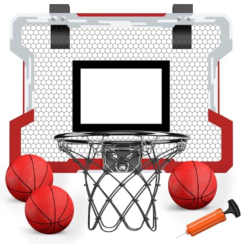 HYES Mini Basketballkorb für Kinder, Basketballkorb Set für Zimmer Basketball Set Mit 3 Ball Pumpe Indoor Office Home Outdoor Basketballbrett, Sport Spielzeug Basketball Board, Weiß Rot HYES Mini Basketballkorb für Kinder, Basketballkorb Set für Zimmer Basketball Set Mit 3 Ball Pumpe Indoor Office Home Outdoor Basketballbrett, Sport Spielzeug Basketball Board, Weiß Rot von HYES