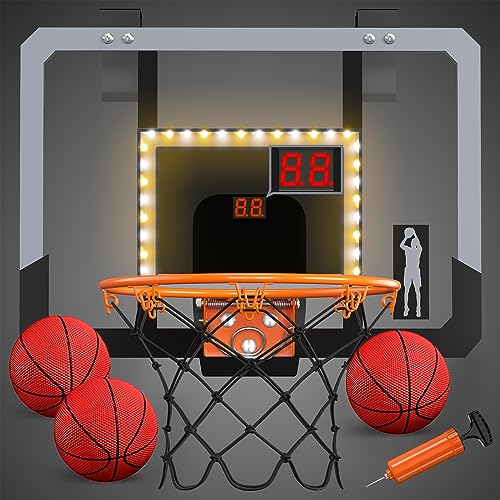 HYES Mini Basketballkorb für Kinder, Zimmer Basketball Set Mit Elektronische Anzeigetafel, LED Beleuchtung, 3 Ball Pumpe Indoor Outdoor Basketballkorb, Sport Spielzeug Basketball Board HYES Mini Basketballkorb für Kinder, Zimmer Basketball Set Mit Elektronische Anzeigetafel, LED Beleuchtung, 3 Ball Pumpe Indoor Outdoor Basketballkorb, Sport Spielzeug Basketball Board von HYES