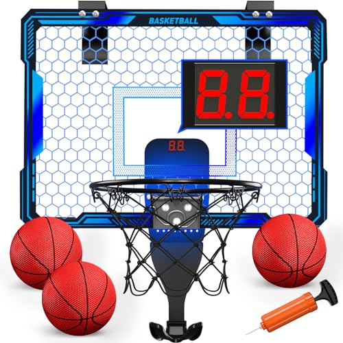 HYES Mini Basketballkorb mit 7 Beleuchtung für Kinder, Basketballkorb mit 3 Modi, Elektronischer Anzeigetafel, 3 Balls, Pumpe, Indoor Outdoor Basketballkorb Sport Spielzeug for Kids, Blau HYES Mini Basketballkorb mit 7 Beleuchtung für Kinder, Basketballkorb mit 3 Modi, Elektronischer Anzeigetafel, 3 Balls, Pumpe, Indoor Outdoor Basketballkorb Sport Spielzeug for Kids, Blau von HYES
