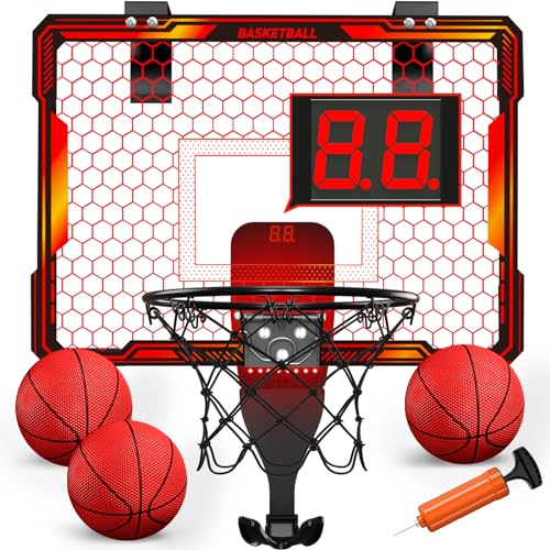 HYES Mini Basketballkorb mit 7 Beleuchtung für Kinder, Basketballkorb mit 3 Modi, Elektronischer Anzeigetafel, 3 Balls, Pumpe, Indoor Outdoor Basketballkorb Sport Spielzeug for Kids, Rot HYES Mini Basketballkorb mit 7 Beleuchtung für Kinder, Basketballkorb mit 3 Modi, Elektronischer Anzeigetafel, 3 Balls, Pumpe, Indoor Outdoor Basketballkorb Sport Spielzeug for Kids, Rot von HYES