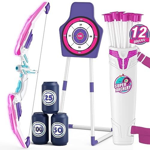HYES Pfeil und Bogen Spielzeug für Kinder Bogenschießen Set mit 1 Bogen, 12 Saugnapfpfeile, 1 Stehend Ziel, 1 Pfeilhalter & 3 Score Ziele, Indoor Outdoor Spielzeug Geschenk für Jungen Mädchen, Lila HYES Pfeil und Bogen Spielzeug für Kinder Bogenschießen Set mit 1 Bogen, 12 Saugnapfpfeile, 1 Stehend Ziel, 1 Pfeilhalter & 3 Score Ziele, Indoor Outdoor Spielzeug Geschenk für Jungen Mädchen, Lila von HYES