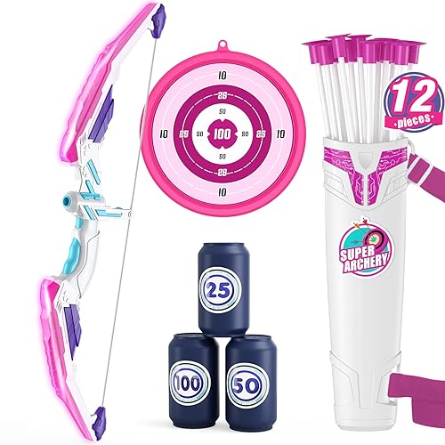HYES Pfeil und Bogen Spielzeug für Kinder Bogenschießen Set mit 1 Bogen, 12 Saugnapfpfeile, 1 hängendes Ziel, 1 Pfeilhalter & 3 Score Ziele, Indoor Outdoor Spielzeug Geschenk für Jungen Mädchen, Lila HYES Pfeil und Bogen Spielzeug für Kinder Bogenschießen Set mit 1 Bogen, 12 Saugnapfpfeile, 1 hängendes Ziel, 1 Pfeilhalter & 3 Score Ziele, Indoor Outdoor Spielzeug Geschenk für Jungen Mädchen, Lila von HYES