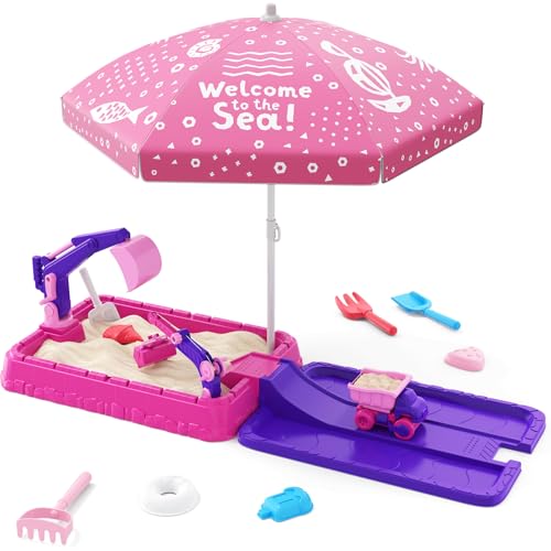 HYES Sandkasten mit Abdeckung, Dreck Digger Bagger Sandkasten mit Deckel, Kinder Sandkasten mit Sonnenschirm Sandschaufel Strandspielzeug, Gartenspielzeug Sommerspielzeug für Kinder 3-5, Rosa HYES Sandkasten mit Abdeckung, Dreck Digger Bagger Sandkasten mit Deckel, Kinder Sandkasten mit Sonnenschirm Sandschaufel Strandspielzeug, Gartenspielzeug Sommerspielzeug für Kinder 3-5, Rosa von HYES