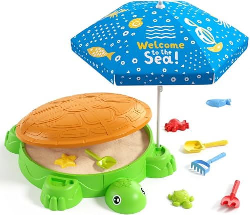 HYES Schildkröten Sandkasten mit Abdeckung, Sandboxen mit Sonnenschirm, 8 PCS Sandschaufel Strandspielzeug, Sandkasten mit Deckel, Sandspielzeug Gartenspielzeug Sommerspielzeug für Kinder 3-5 HYES Schildkröten Sandkasten mit Abdeckung, Sandboxen mit Sonnenschirm, 8 PCS Sandschaufel Strandspielzeug, Sandkasten mit Deckel, Sandspielzeug Gartenspielzeug Sommerspielzeug für Kinder 3-5 von HYES