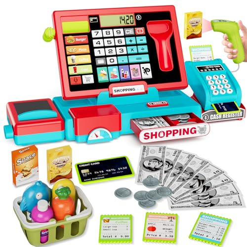 HYES Kinder Kasse Spielzeug mit echtem Rechner Kids Cash Register Toy Pretend Play Store inkl Scanner/Kreditkarte/Spielgeld/Förderer, rot HYES Kinder Kasse Spielzeug mit echtem Rechner Kids Cash Register Toy Pretend Play Store inkl Scanner/Kreditkarte/Spielgeld/Förderer, rot von HYES