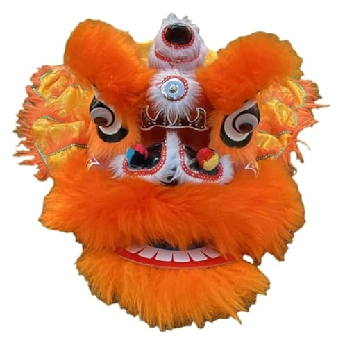 Dragon Dance Löwentanzkopf, 22,9 cm, Drachentanz, Südlöwe, Seide, Drache, Haustier, Löwentanz-Kostüm, chinesisches Neujahrsfest (orange) von HYKJCSS