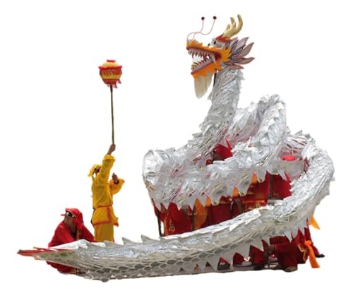 HYKJCSS Dragon Dance Lion Dance 18 m Dragon Dance Chinese New Year Lion Dance Performance Satin Cloth Dragon für 10 Spieler, Lion Dance Crafts Chinese New Year (weiß) von HYKJCSS