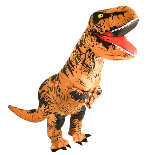 HYLQUP Dino kostüm Aufblasbar Tyrannosaurus-Kostüm Halloween Kostüm Mann Frau Dino Maske Tierkostüm Erwachsene Aufblasbares Kostüm Cosplay Kostüm für Partys, Halloween St Patrick (150-190CM) von HYLQUP