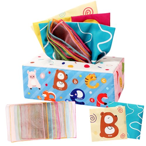 HYMBCFW Baby Spielzeug, Tissue Box Spielzeug Baby Montessori Sensorik Spielzeug mit Farbig Seidentuch Kinder Frühes Lernspielzeug Sensorik Pädagogisches Kinderspielzeug Geschenk für 0-12 Monate HYMBCFW Baby Spielzeug, Tissue Box Spielzeug Baby Montessori Sensorik Spielzeug mit Farbig Seidentuch Kinder Frühes Lernspielzeug Sensorik Pädagogisches Kinderspielzeug Geschenk für 0-12 Monate von HYMBCFW