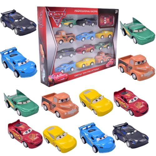 HYMBCFW Mccqueen Car Spielzeugauto Set, 12PCS Autos Spielzeug Set Mini Die Cast Spielzeugautos Pull Back Autos Kleine Fahrzeuge für Kinder Kinderspielzeug Fahrzeuge Pull Back Geschenk für Kinder von HYMBCFW
