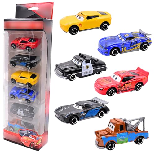 HYMBCFW Mccqueen Car Spielzeugauto Set, 6PCS Autos Spielzeug Set Mini Die Cast Spielzeugautos Pull Back Autos Kleine Fahrzeuge für Kinder Kinderspielzeug Fahrzeuge Pull Back Geschenk für Kinder von HYMBCFW