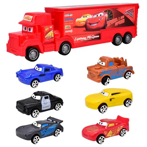 HYMBCFW Mccqueen Spielzeugauto Set, 7 Stück Auto Racer Transporter Mini Modellautos Autos Spielzeug Mini Die Cast Spielzeugautos Pull Back Autos Kleine Fahrzeuge Auto Spielzeug Geschenk für Kinder von HYMBCFW