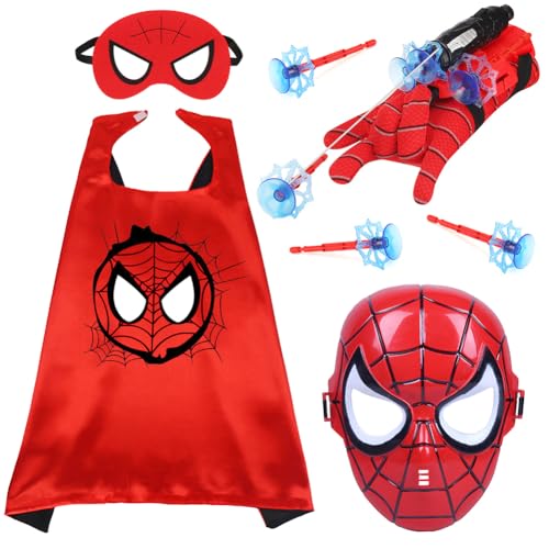 HYMBCFW Spider Umhänge kostüm set, Hero Kostum mit Umhang Maske Launcher Handschuh Rollenspiel Kostüm Cartoon kostüm Handgelenk Spielzeug für Kindergeburtstag Maskerade Rollenspiel Halloween Karneva HYMBCFW Spider Umhänge kostüm set, Hero Kostum mit Umhang Maske Launcher Handschuh Rollenspiel Kostüm Cartoon kostüm Handgelenk Spielzeug für Kindergeburtstag Maskerade Rollenspiel Halloween Karneva von HYMBCFW