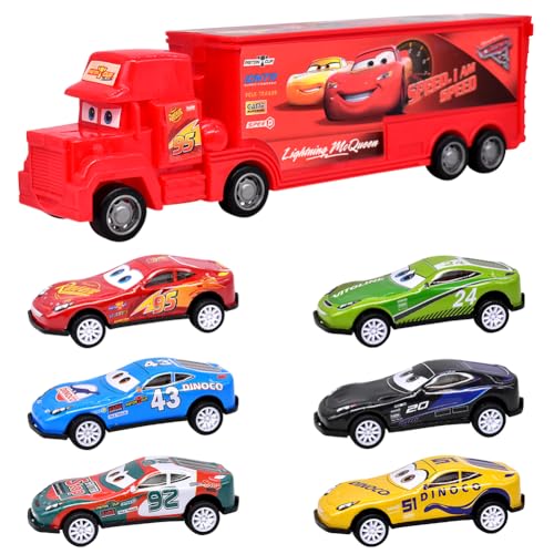 HYMBCFW Spielzeugauto Set, 7 Stück Mccqueen Auto Racer Transporter Mini Modellautos Autos Spielzeug Mini Die Cast Spielzeugautos Pull Back Autos Kleine Fahrzeuge Auto Spielzeug Geschenk für Kinder HYMBCFW Spielzeugauto Set, 7 Stück Mccqueen Auto Racer Transporter Mini Modellautos Autos Spielzeug Mini Die Cast Spielzeugautos Pull Back Autos Kleine Fahrzeuge Auto Spielzeug Geschenk für Kinder von HYMBCFW