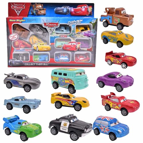 HYMBCFW Mccqueen Car Spielzeugauto Set, 12PCS Mini Die Cast Spielzeugautos Pull Back Autos Kleine Fahrzeuge für Kinder Kinderspielzeug Fahrzeuge Pull Back Geschenk für Kinder von HYMBCFW