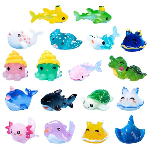 Meerestiere Figuren Spielzeuge, 18 Stück Meerestiere Winzige Figuren Miniatur Meeres bewohner Set Kleine Meerestier Spielzeuge Tiere Statue Mini Unterwasser Dekoration für Mikro Landschaft Aquarium von HYMBCFW
