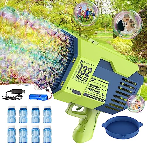 Seifenblasenpistole, Bazooka Bubble Gun, 132 Löcher Seifenblasenpistole, 8 Flaschen Seifenblasenflüssigkeit , Bubble Launcher Spielzeug Geschenke für Erwachsene Kinder Spielen und Indoor-Outdoor-Party von HYNXM