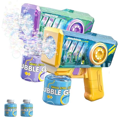 Seifenblasenpistole Kinder, 2 Pcs Bubble Gun, mit 2 Flaschen Seifenblasenflüssigkeit, 5000+ Seifenblasen pro Minute, Seifenblasenmaschine für Partys im Freien von HYNXM