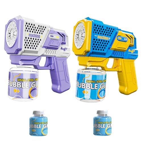 Seifenblasenpistole Kinder, 2 Pcs Bubble Gun, mit 2 Flaschen Seifenblasenflüssigkeit, 5000+ Seifenblasen pro Minute, Seifenblasenmaschine für Partys im Freien von HYNXM