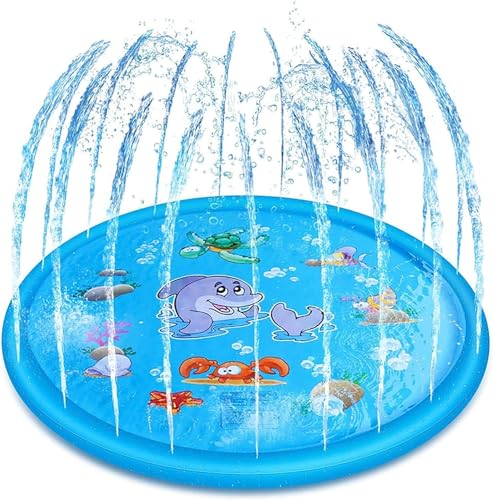 Splash Pad 170 cm Sprinkler Wasser Spielmatte, Wasserspielzeug Kinder Outdoor Spiele, Sommer Garten Wasserspielzeug für Baby, Kinder, Hund und Haustiere von HYNXM