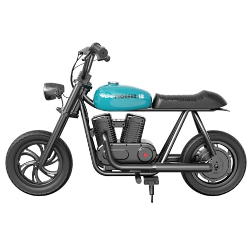 Hyper GOGO Pioneer 12 Elektro Motorrad Kinder, Elektromotorrad mit 160W Motor, 8/12/16 KM/H, Motocross für Kinder mit Bluetooth-Lautsprecher und Lichter von 6-12 Jahren (Blau) von HYPER GOGO KIT