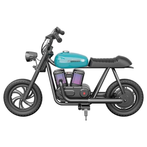 Hyper GOGO Pioneer 12 Elektro Motorrad Kinder, Elektromotorrad mit 160W Motor, 8/12/16 KM/H, Motocross für Kinder mit Bluetooth-Lautsprecher und Lichter von 6-12 Jahren (Blau mit Sound+Licht) von HYPER GOGO KIT