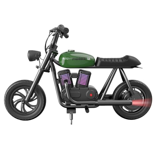 Hyper GOGO Pioneer 12 Elektro Motorrad Kinder, Elektromotorrad mit 160W Motor, 8/12/16 KM/H, Motocross für Kinder mit Bluetooth-Lautsprecher und Lichter von 6-12 Jahren (Grün mit Sound+Licht) von HYPER GOGO KIT