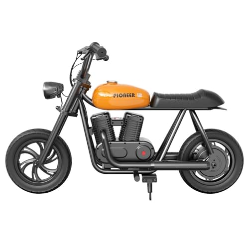 Hyper GOGO Pioneer 12 Elektro Motorrad Kinder, Elektromotorrad mit 160W Motor, 8/12/16 KM/H, Motocross für Kinder mit Bluetooth-Lautsprecher und Lichter von 6-12 Jahren (Orange) von HYPER GOGO KIT