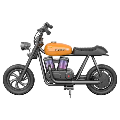Hyper GOGO Pioneer 12 Elektro Motorrad Kinder, Elektromotorrad mit 160W Motor, 8/12/16 KM/H, Motocross für Kinder mit Bluetooth-Lautsprecher und Lichter von 6-12 Jahren (Orange mit Sound+Licht) von HYPER GOGO KIT