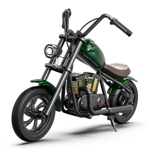 HYPERGOGO Challenger 12 Plus Elektro Motorrad Kinder, Kindermotorrad Plus mit farbenfrohem Umgebungslicht, max. 16 km/h und 60 Minuten ununterbrochene Fahrzeit für Kinder/Jugendliche (Grün) von HYPER GOGO