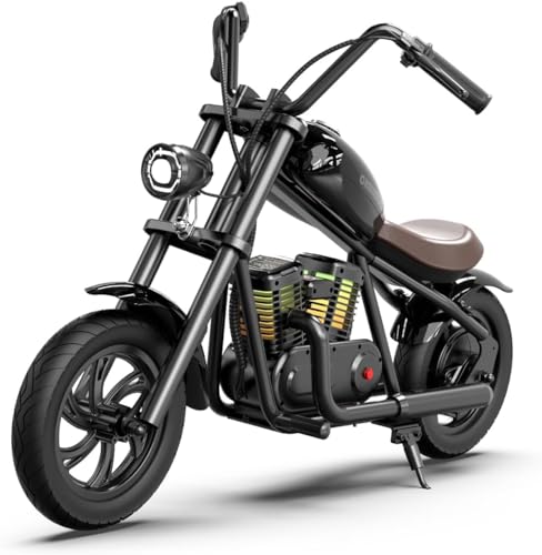 HYPERGOGO Challenger 12 Plus Elektro Motorrad Kinder, Kindermotorrad Plus mit farbenfrohem Umgebungslicht, max. 16 km/h und 60 Minuten ununterbrochene Fahrzeit für Kinder/Jugendliche (Schwarz) von HYPER GOGO