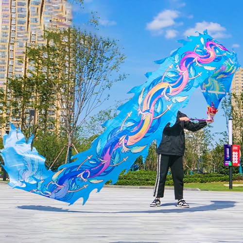 HYQING Drachen-Poi, Phönix-Motiv, Drachentanzband, orientalische traditionelle Fitness-Drachen-Schleuderbänder mit Drachenkopf, seidenartiger Jonglierdrachen-Streamer(Blue,8 m (26 ft)) von HYQING