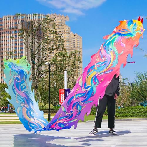 HYQING Drachen-Poi, Phönix-Motiv, Drachentanzband, orientalische traditionelle Fitness-Drachen-Schleuderbänder mit Drachenkopf, seidenartiger Jonglierdrachen-Streamer(Colorful,8 m (26 ft)) von HYQING