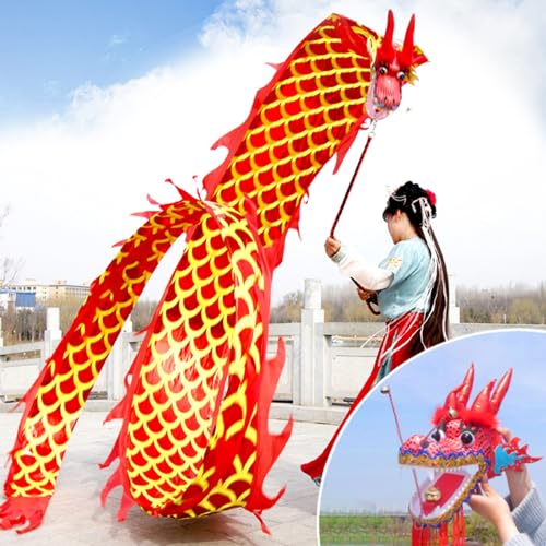 HYQING Drachen-Poi, Rot & Gold, Drachen-Drehband, Gymnastik-Jonglage, Chinoiserie-Drachen-Poi-Set, zweiseitiger Drachen-Streamer for Parks/Höfe/Plätze/Strand(6 m (20 ft)) von HYQING