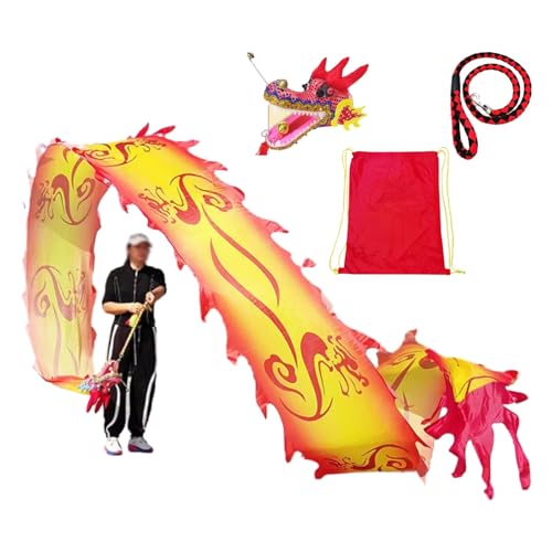 HYQING Drachen-Poi, Tanz-Poi mit gelbem und rotem Drachen-Print, Tanz-Drachenband-Streamer-Set for Outdoor-Übungen, Drachen-Spinnbänder for Erwachsene for Fitnesssport(6 m (20 ft)) von HYQING