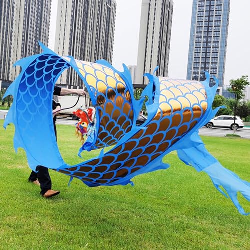 HYQING Drachen-Poi, blaues Tanzdrachenband mit Goldener Schuppe, drehendes und schüttelndes Drachendesign, fließende Drachen-Streamer-Drachen for Eventfeiern/Jonglieren(10 m (33 ft)) von HYQING