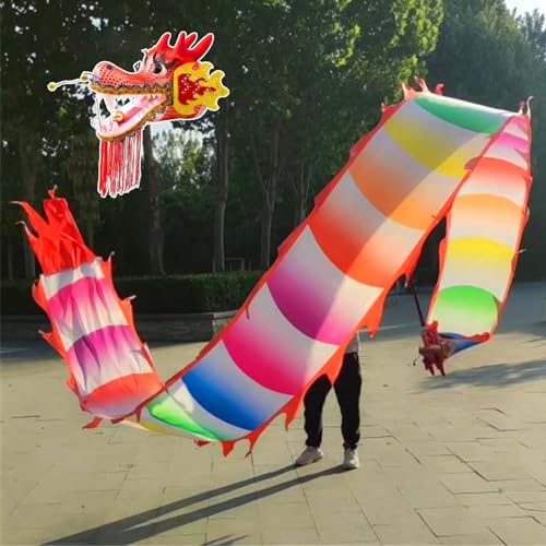 HYQING Drachen-Poi, waschbare Regenbogen-Drachen-Drehbänder, seidenartiges Drachen-Design, Dreh- und Schüttel-Poi, quadratischer Fitness-/Gymnastik-Drachen-Streamer(12 m (39 ft)) von HYQING