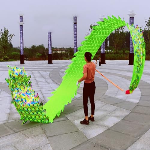 HYQING Drachen-Poi-Tanz, Drachen-Schleuderband mit gewichtetem Ball, bunter Drachen-Streamer, Bühnenrequisiten-Set mit Drachendruck for Gymnastik/Jonglage/Fitness(Green,8 m (26 ft)) von HYQING