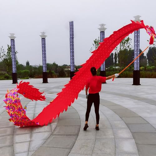 HYQING Drachen-Poi-Tanz, Drachen-Schleuderband mit gewichtetem Ball, bunter Drachen-Streamer, Bühnenrequisiten-Set mit Drachendruck for Gymnastik/Jonglage/Fitness(Red,10 m (33 ft)) von HYQING
