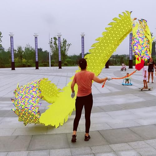 HYQING Drachen-Poi-Tanz, Drachen-Schleuderband mit gewichtetem Ball, bunter Drachen-Streamer, Bühnenrequisiten-Set mit Drachendruck for Gymnastik/Jonglage/Fitness(Yellow,8 m (26 ft)) von HYQING