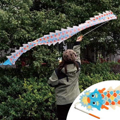 HYQING Dragon Poi, Drachentanzband for Kinder und Erwachsene, Outdoor-Fitness-Drachen-Streamer-Teleskopstange und Reisetasche, 2,4 m Lange Drachen-Spinnbänder(Blue) von HYQING