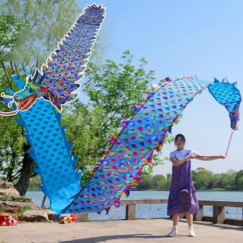 HYQING Dragon Poi, waschbarer, farbenfroher Tanzdrachen-Streamer, drehender und schüttelnder Poi im Drachendesign mit Drachenkopf, Schleuderband for Outdoor-Sportarten for Senioren(Blue,6 m (20 ft)) von HYQING
