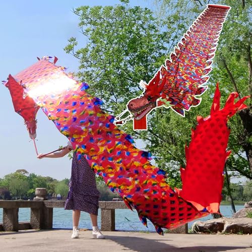 HYQING Dragon Poi, waschbarer, farbenfroher Tanzdrachen-Streamer, drehender und schüttelnder Poi im Drachendesign mit Drachenkopf, Schleuderband for Outdoor-Sportarten for Senioren(Red,6 m (20 ft)) von HYQING