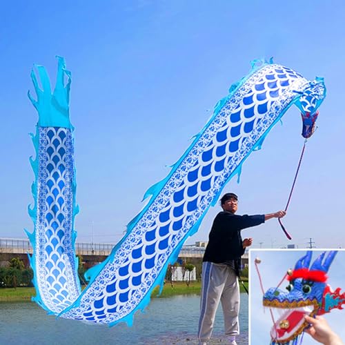 HYQING Dragon Poi Blue Scale Dragon Ribbon Streamer, Traditionelles Schüttel-Drachen-Poi-Set im orientalischen Stil, Waschbarer Outdoor-Flinging-Fitness-Drachentanz for Senioren(8 m (26 ft)) von HYQING