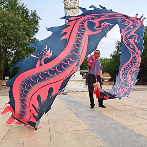 HYQING Dragon Poi Dance Drachenband mit chinesischem Loong-Bild, Outdoor-Flinging-Fitness, farbenfrohe Drachen-Luftschlange, 26 Fuß/33 Fuß Lange Drachen-Design-Kunst-Tanzflagge(Black,8 m (26 ft)) von HYQING