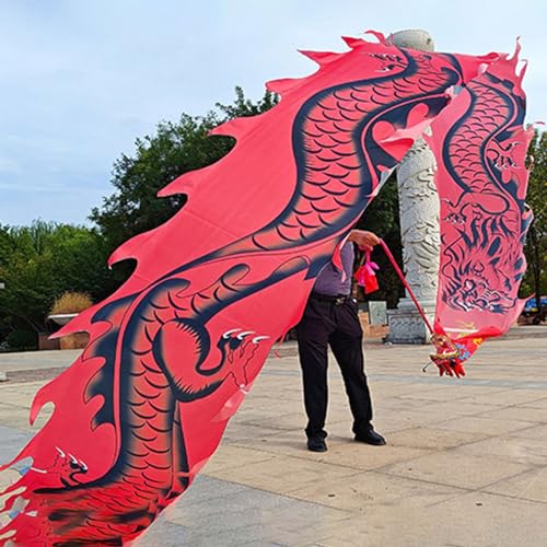 HYQING Dragon Poi Dance Drachenband mit chinesischem Loong-Bild, Outdoor-Flinging-Fitness, farbenfrohe Drachen-Luftschlange, 26 Fuß/33 Fuß Lange Drachen-Design-Kunst-Tanzflagge(Red,10 m (33 ft)) von HYQING