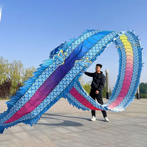 HYQING Dragon Poi Dance Dragon Ribbon Streamer for Square Exercise, Fitness Dragon Poi Set mit Drachenkopf und Schaukelseil, Outdoor Fitness Jonglierdrachen-Streamer(Blue,10 m (33 ft)) von HYQING