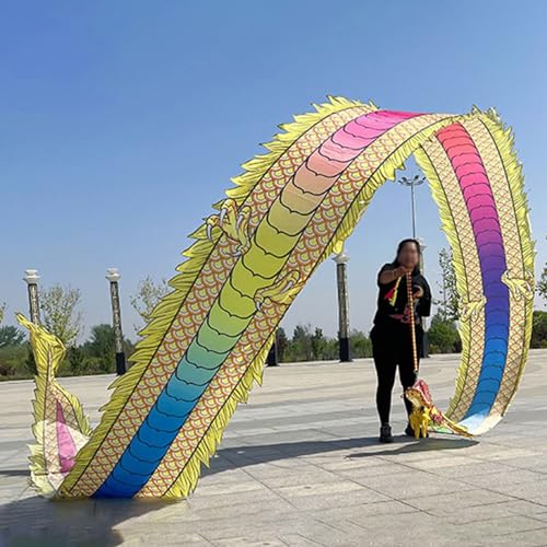 HYQING Dragon Poi Dance Dragon Ribbon Streamer for Square Exercise, Fitness Dragon Poi Set mit Drachenkopf und Schaukelseil, Outdoor Fitness Jonglierdrachen-Streamer(Yellow,12 m (39 ft)) von HYQING
