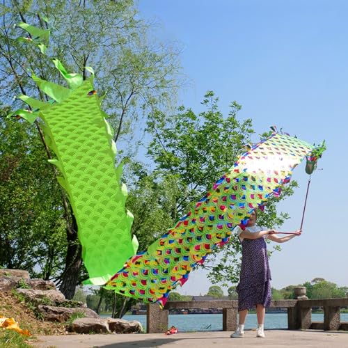 HYQING Dragon Poi Dragon Dance Ribbon Bunte Schuppen, Outdoor Fitness Dragon Poi Schleuderband, Einseitiges Drachendesign Drehbänder for offene Plätze(Green,10 m (33 ft)) von HYQING